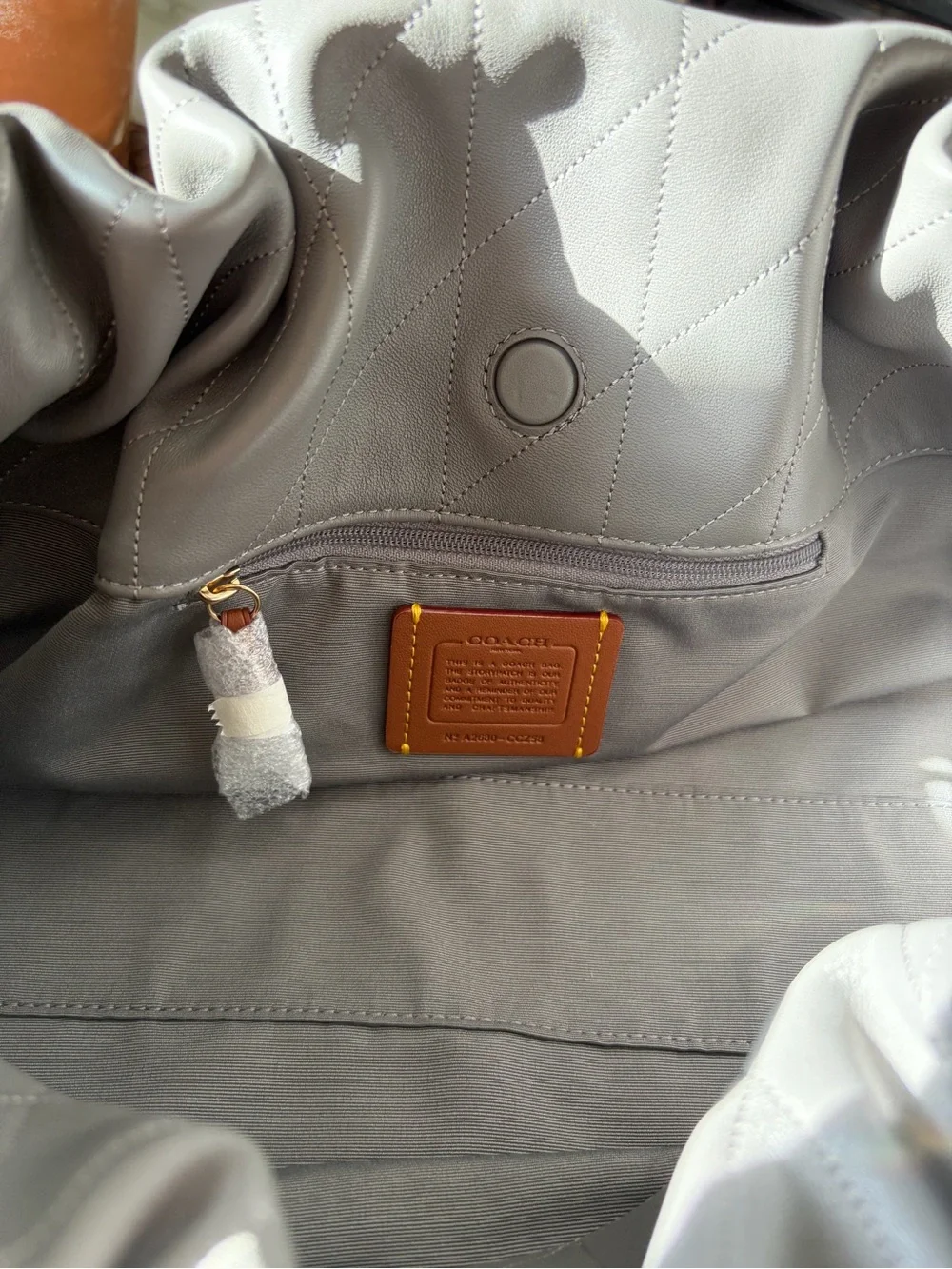 Coach Quilted Ruched Shoulder Bag in Gray with Gold Hardware - Coach